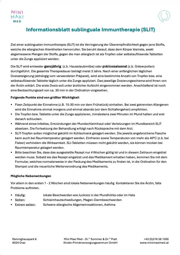 Vorschaubild Informationsblatt sublinguale Immuntherapie (SLIT)